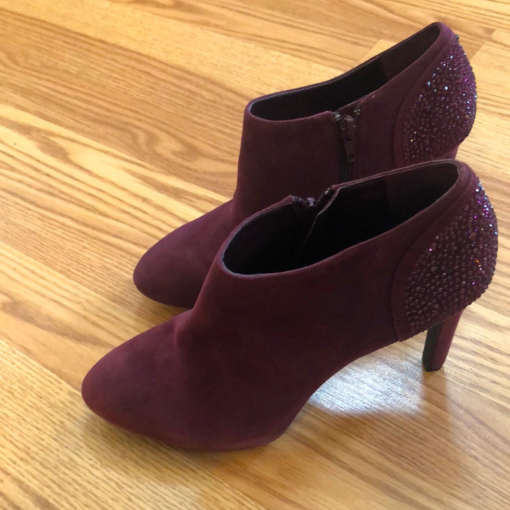 ANTONIO MELANI SUEDE LEATHER JEWELED PLATFORM HEELED BOOTIES SIZE 9.5